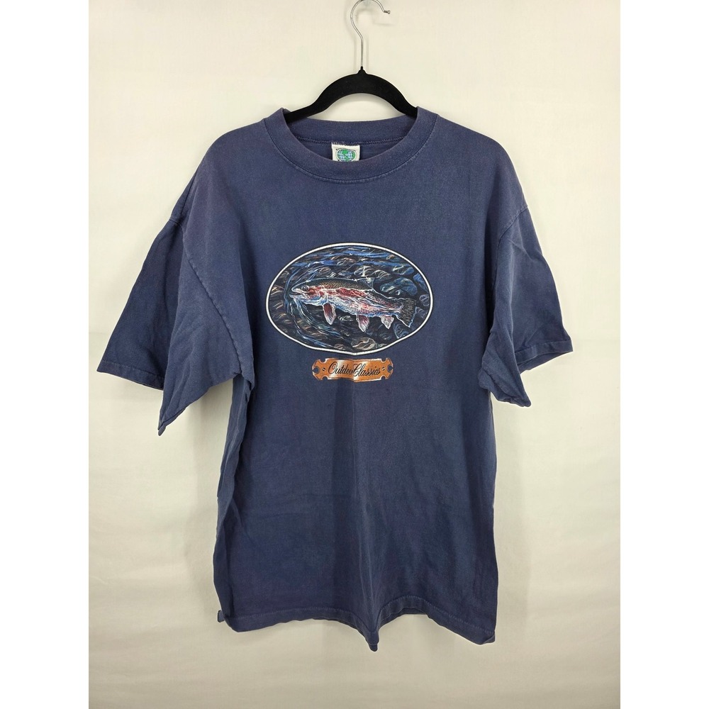 Environmental Artwear Outdoor Classics Trout Graphic Shirt Mens L Navy Blue